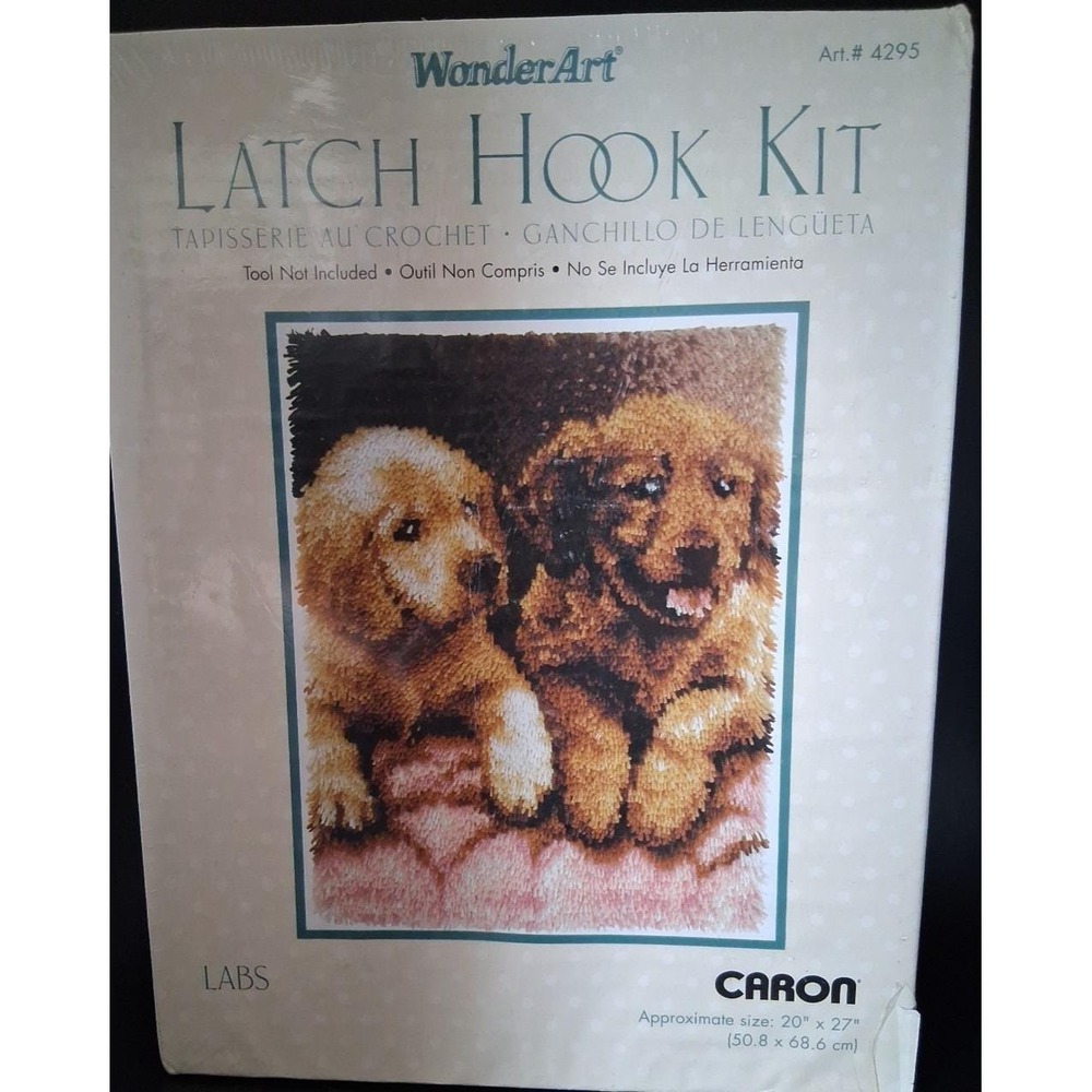 WonderArt LAB PUPPIES Latch Hook Kit by Caron # 4295 - New In box 20"x27"
